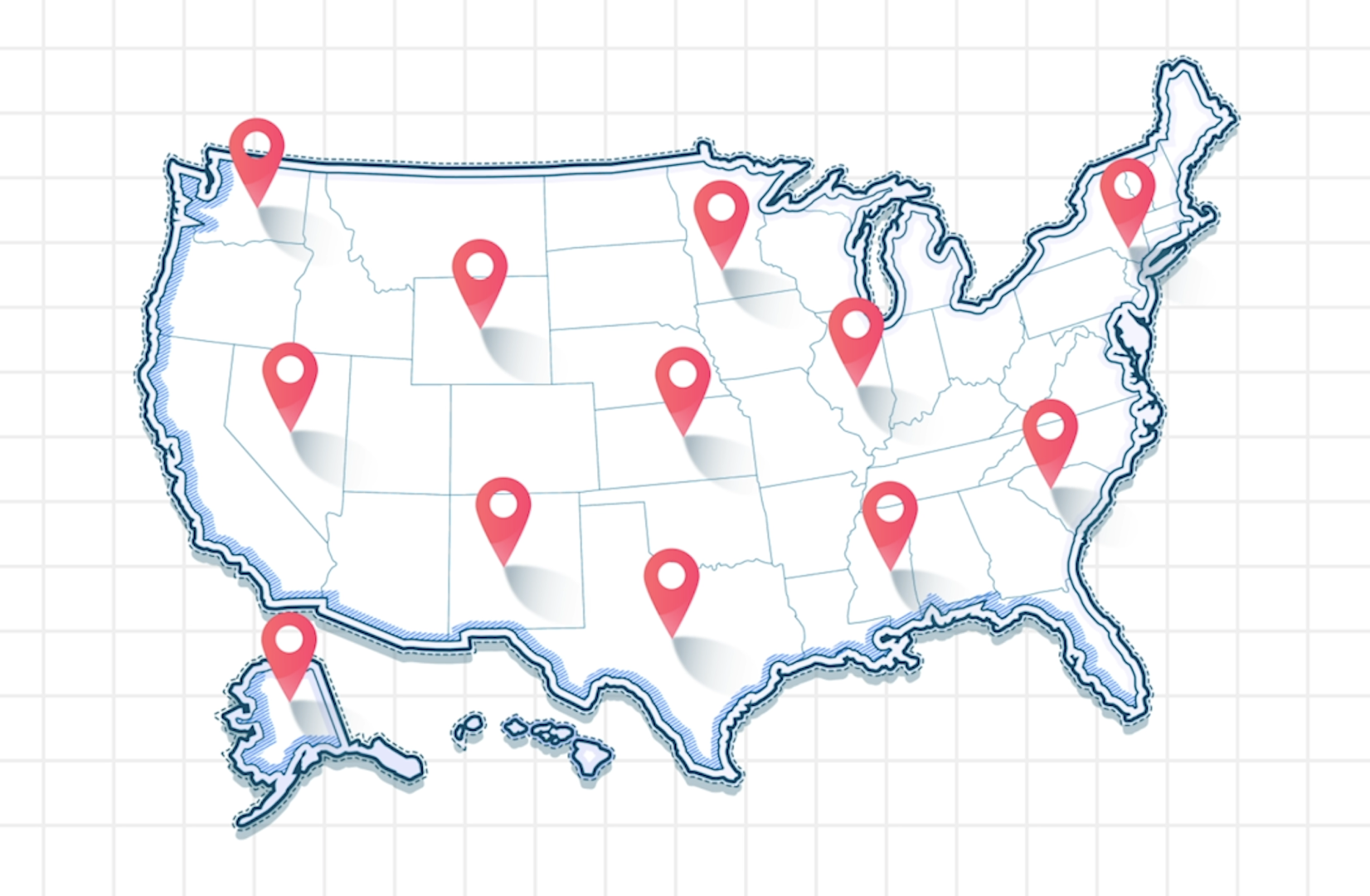 Depiction of distributed manufacturing locations across the USA