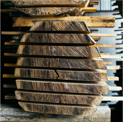 Live edge slabs stacked