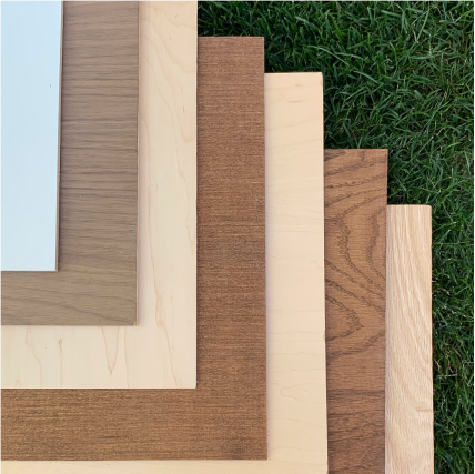 Close-up of walnut, maple, and oak wood samples